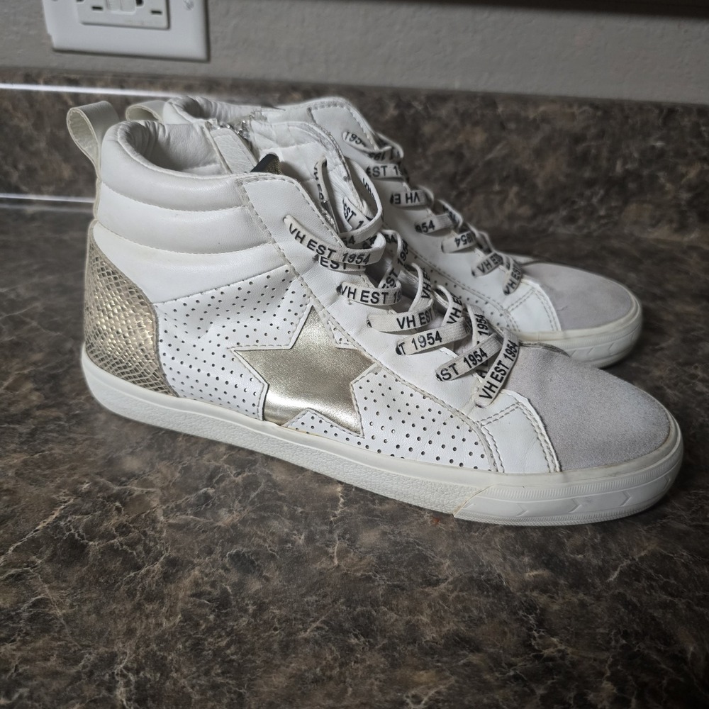 Vintage Havana Women's High Top Sneakers: Size 8 1/2, Zipper, White/Silver